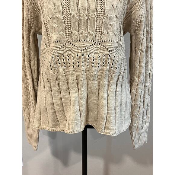 Cream Cable Knit Size Large Cottagecore Sweater Cozy Fisherman Knit - Picture 5 of 12